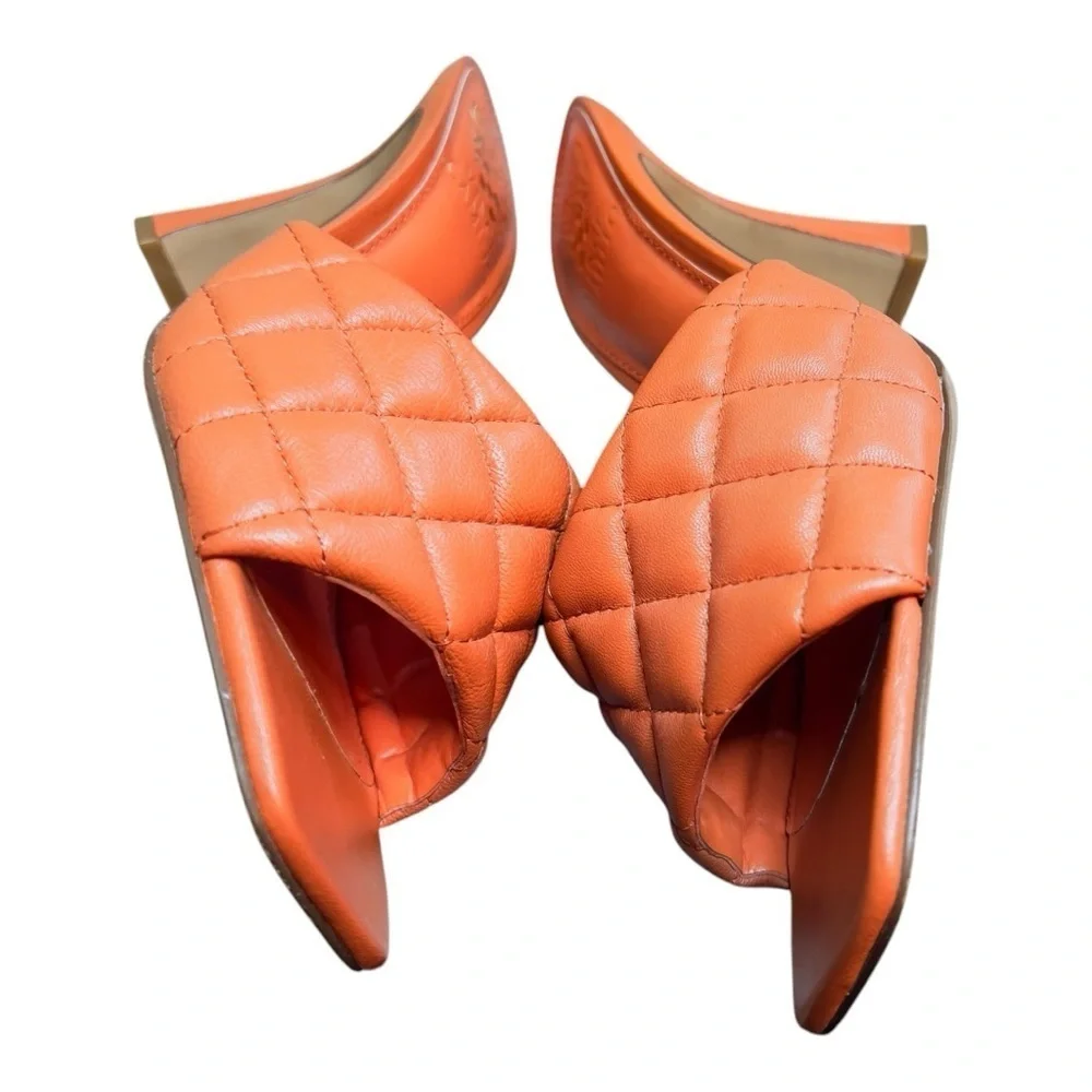 Vince Camuto Women's Orange Quilted Slide Sandals 4 Inch Heel Size 7
